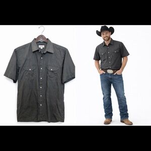Men’s black Western Snap Button Short Sleeve Shirt Cowboy Style XL